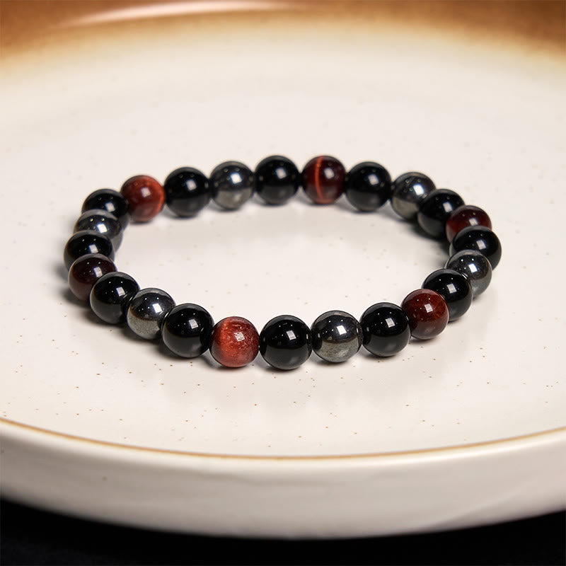 Buddha Stones天然タイガーアイオブシディアンヘマタイトポジティブパワフルブレスレット