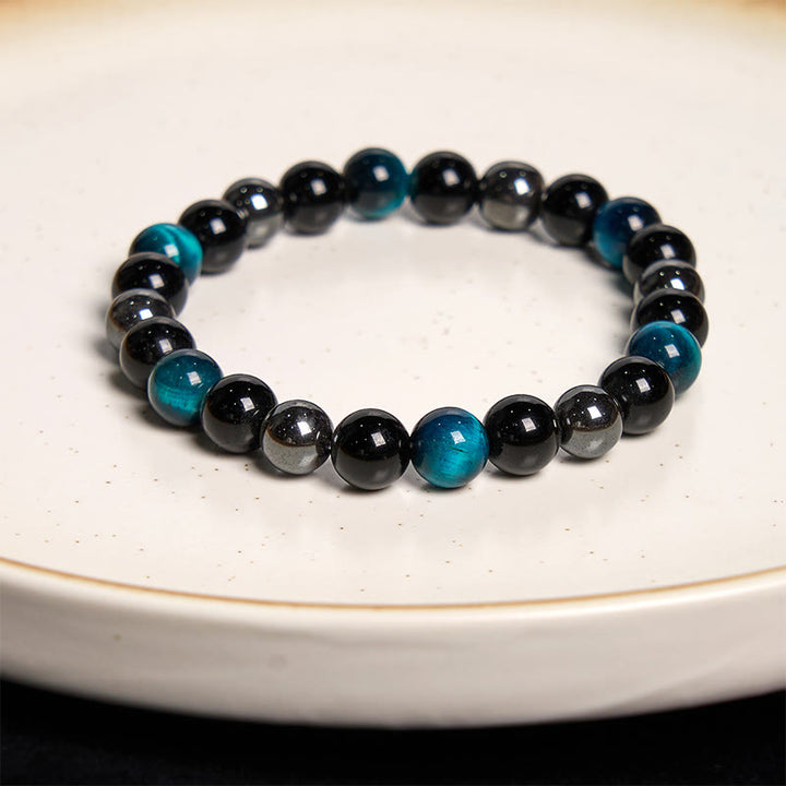 Buddha Stones天然タイガーアイオブシディアンヘマタイトポジティブパワフルブレスレット