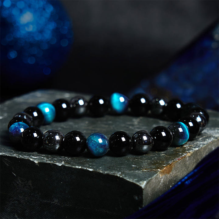 Buddha Stones天然タイガーアイオブシディアンヘマタイトポジティブパワフルブレスレット