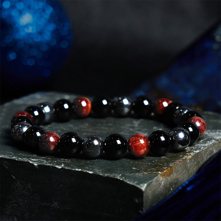 Buddha Stones天然タイガーアイオブシディアンヘマタイトポジティブパワフルブレスレット