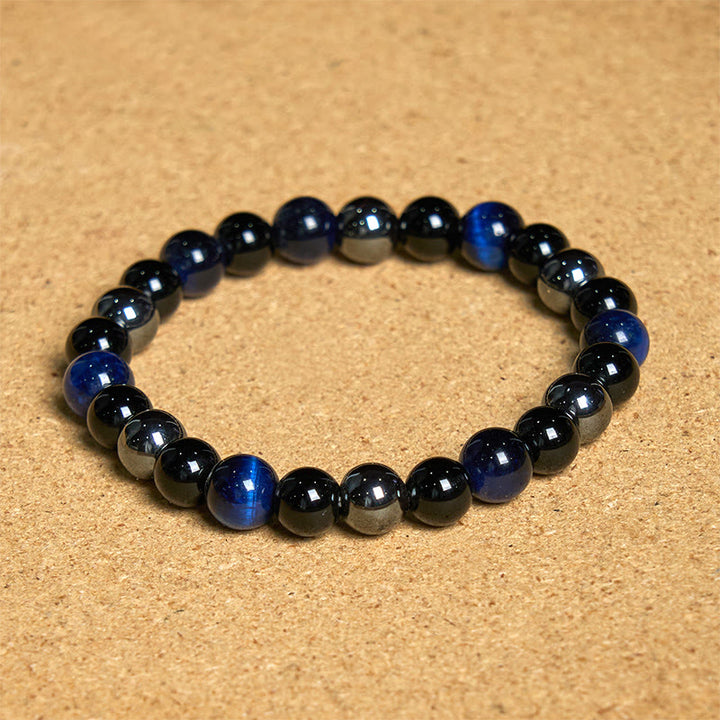 Buddha Stones天然タイガーアイオブシディアンヘマタイトポジティブパワフルブレスレット