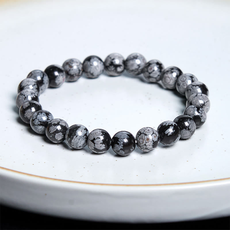 Buddha Stonesスノーフレークオブシディアン バランスブレスレット