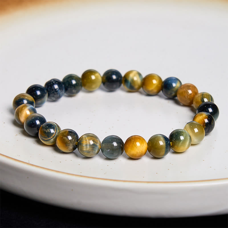 Buddha Stonesイエローブルータイガーアイ 勇気ブレスレット