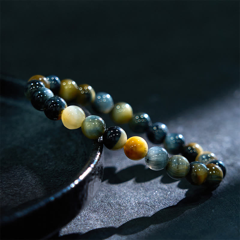 Buddha Stonesイエローブルータイガーアイ 勇気ブレスレット