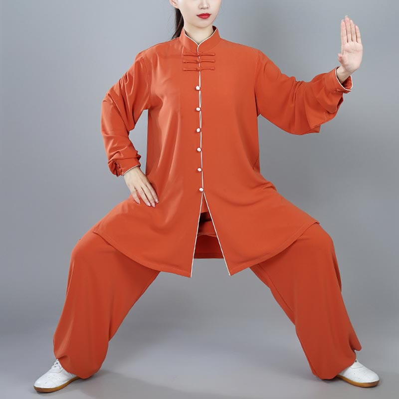 Buddha Stones 2点セット 秋冬 無地 カエルボタン 太極拳 瞑想 気功 禅 練習 ユニセックス コットン 服 セット