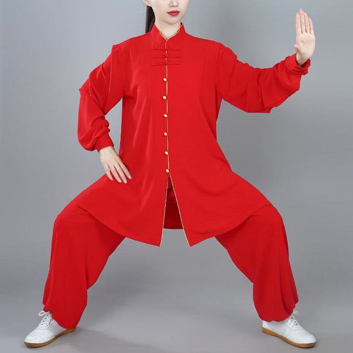 Buddha Stones 2点セット 秋冬 無地 カエルボタン 太極拳 瞑想 気功 禅 練習 ユニセックス コットン 服 セット