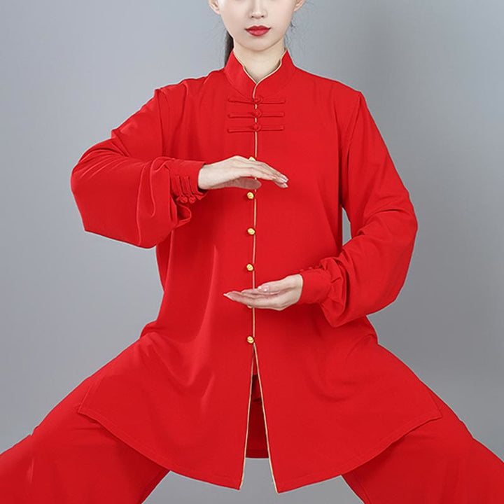 Buddha Stones 2点セット 秋冬 無地 カエルボタン 太極拳 瞑想 気功 禅 練習 ユニセックス コットン 服 セット