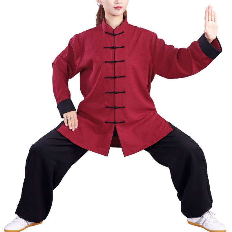 Buddha Stones 2点セット 秋冬 カエルボタン 太極拳 瞑想 気功 禅 練習 ユニセックス コットン リネン 服 セット - image 10