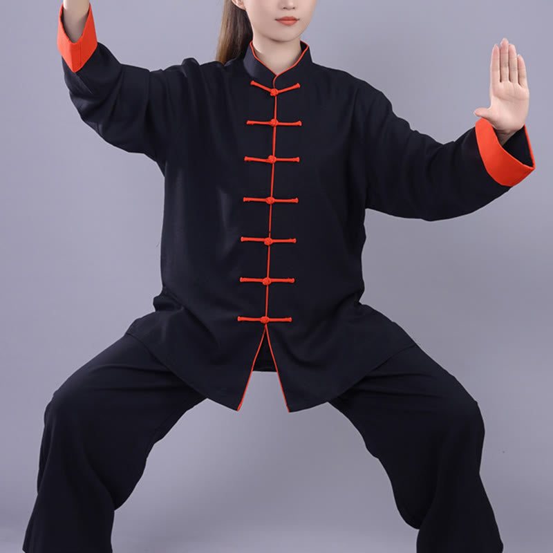 Buddha Stones 2点セット 秋冬 カエルボタン 太極拳 瞑想 気功 禅 練習 ユニセックス コットン リネン 服 セット - 黒 - 3XL-US/UK/AU/EUXL - image 14