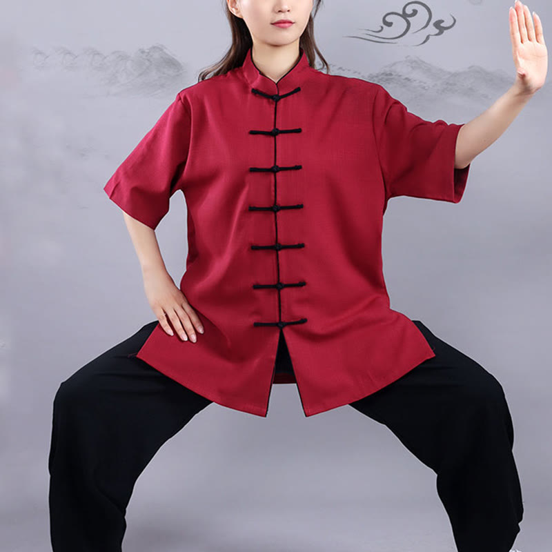 Buddha Stones 2点セット 秋冬 カエルボタン 太極拳 瞑想 気功 禅 練習 ユニセックス コットン リネン 服 セット - image 13