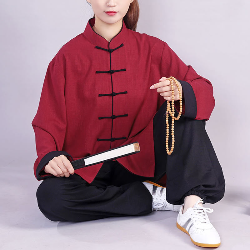 Buddha Stones 2点セット 秋冬 カエルボタン 太極拳 瞑想 気功 禅 練習 ユニセックス コットン リネン 服 セット - image 6