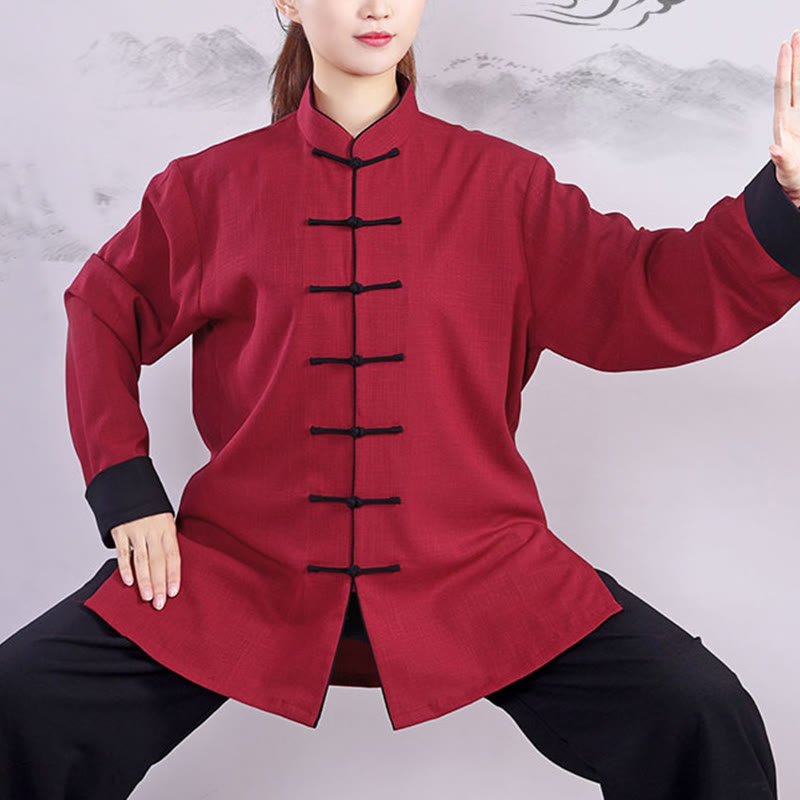 Buddha Stones 2点セット 秋冬 カエルボタン 太極拳 瞑想 気功 禅 練習 ユニセックス コットン リネン 服 セット - image 2