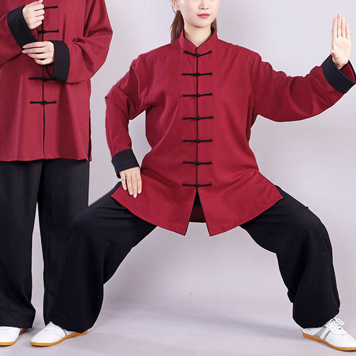 Buddha Stones 2点セット 秋冬 カエルボタン 太極拳 瞑想 気功 禅 練習 ユニセックス コットン リネン 服 セット - image 3