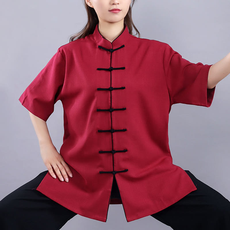 Buddha Stones 2点セット 秋冬 カエルボタン 太極拳 瞑想 気功 禅 練習 ユニセックス コットン リネン 服 セット - image 12
