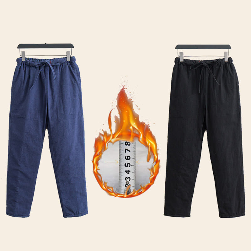 Buddha Stones冬用 無地 メンズ ドローストリング コットン フリース 裏地 ポケット付きパンツ