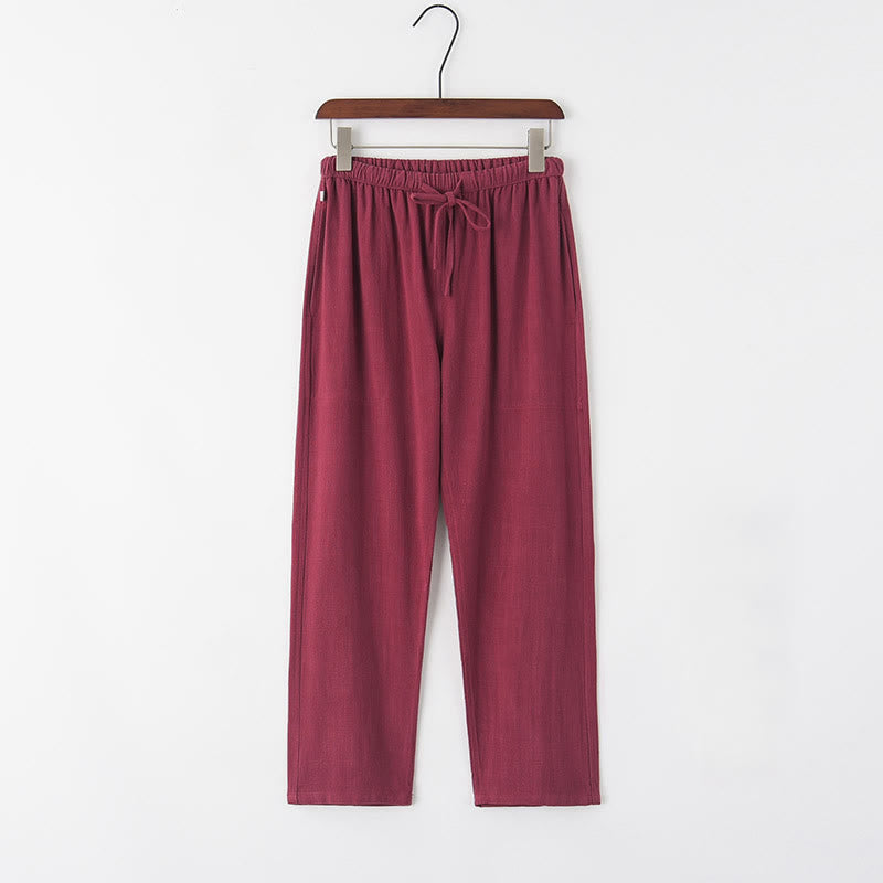 Buddha Stones春夏 無地 メンズ ドローストリング リネン パンツ ポケット付き - インディアンレッド - US/UK/AU44、 EU54 (4XL) - image 11