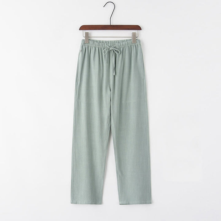 Buddha Stones春夏 無地 メンズ ドローストリング リネン パンツ ポケット付き - ダークシーグリーン - US/UK/AU44、 EU54 (4XL) - image 0