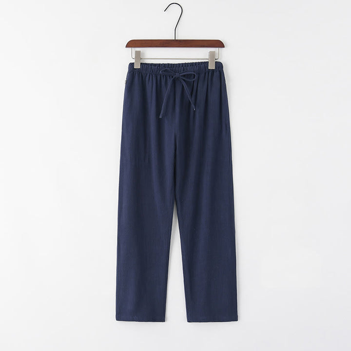 Buddha Stones春夏 無地 メンズ ドローストリング リネン パンツ ポケット付き - スティールブルー - US/UK/AU44、 EU54 (4XL) - image 4