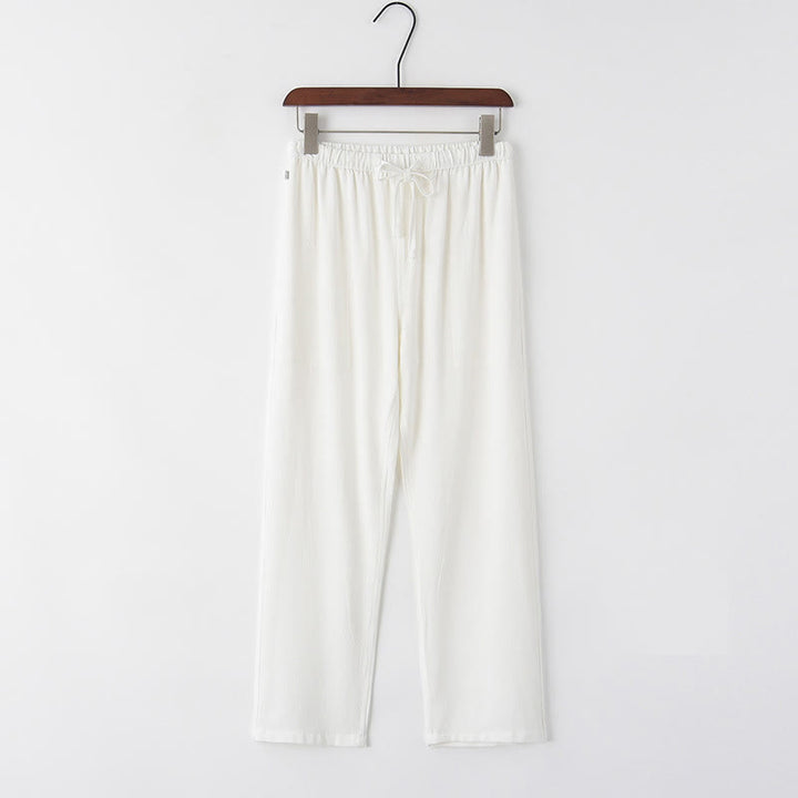 Buddha Stones春夏 無地 メンズ ドローストリング リネン パンツ ポケット付き - 白 - US/UK/AU44、 EU54 (4XL) - image 1