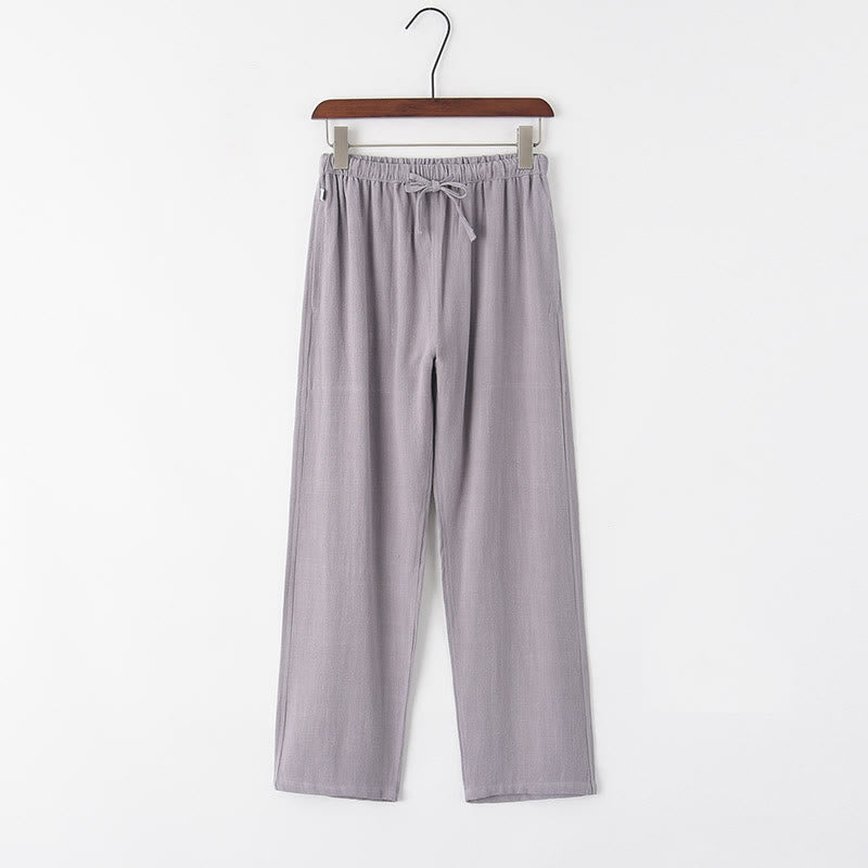 Buddha Stones春夏 無地 メンズ ドローストリング リネン パンツ ポケット付き - ライトグレー - US/UK/AU44、 EU54 (4XL) - image 2