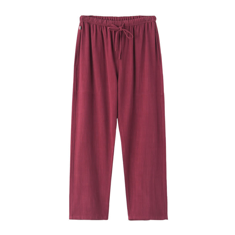 Buddha Stones春夏 無地 メンズ ドローストリング リネン パンツ ポケット付き - image 12