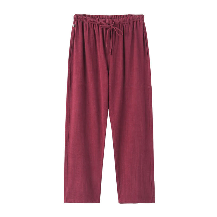 Buddha Stones春夏 無地 メンズ ドローストリング リネン パンツ ポケット付き - image 12