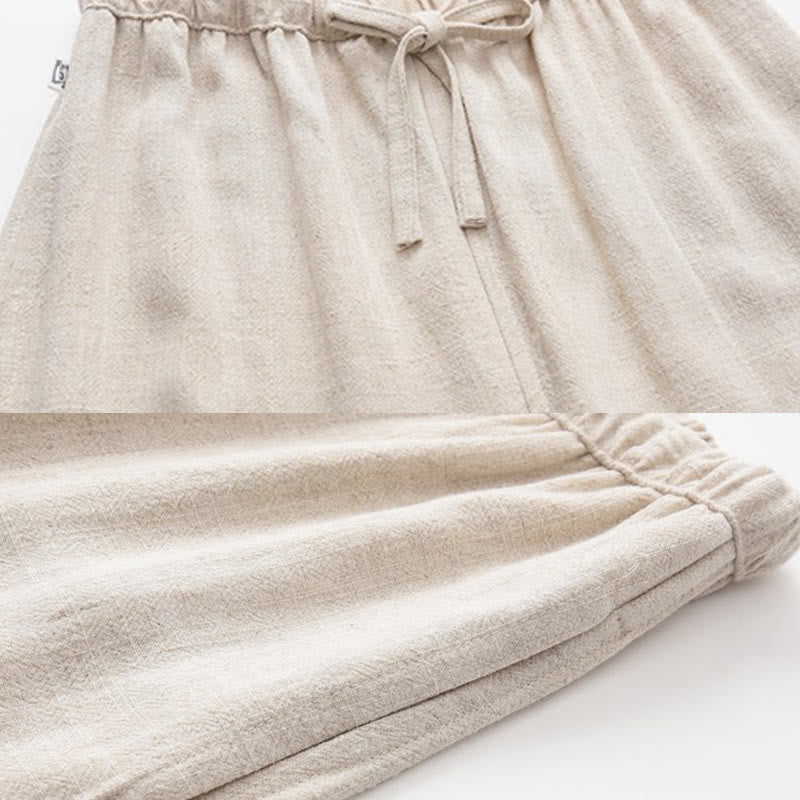 Buddha Stones春夏 無地 メンズ ドローストリング リネン パンツ ポケット付き - image 8