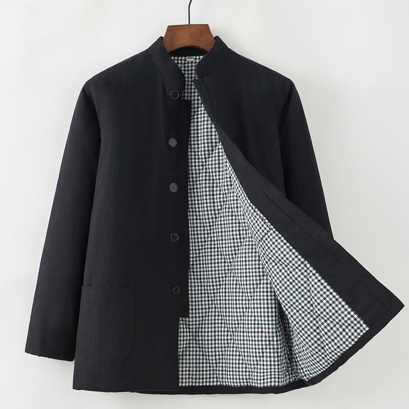 Buddha Stones冬用 メンズ フロッグボタン タンスーツ リネンコットン フリース裏地 ジャケット シャツ ポケット付き - 黒 - ボタンダウン - US/UK/AU44、 EU54 (4XL) - image 12