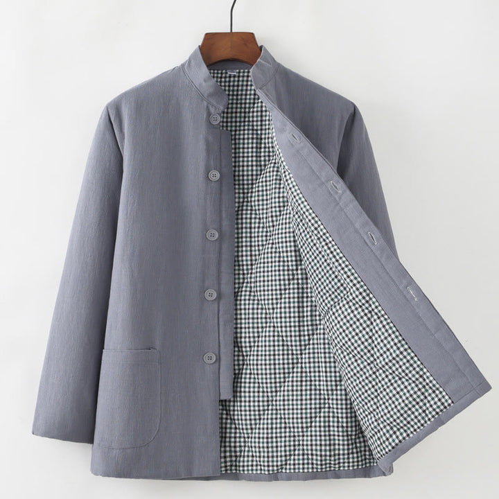 Buddha Stones冬用 メンズ フロッグボタン タンスーツ リネンコットン フリース裏地 ジャケット シャツ ポケット付き - グレー - ボタンダウン - US/UK/AU44、 EU54 (4XL) - image 3