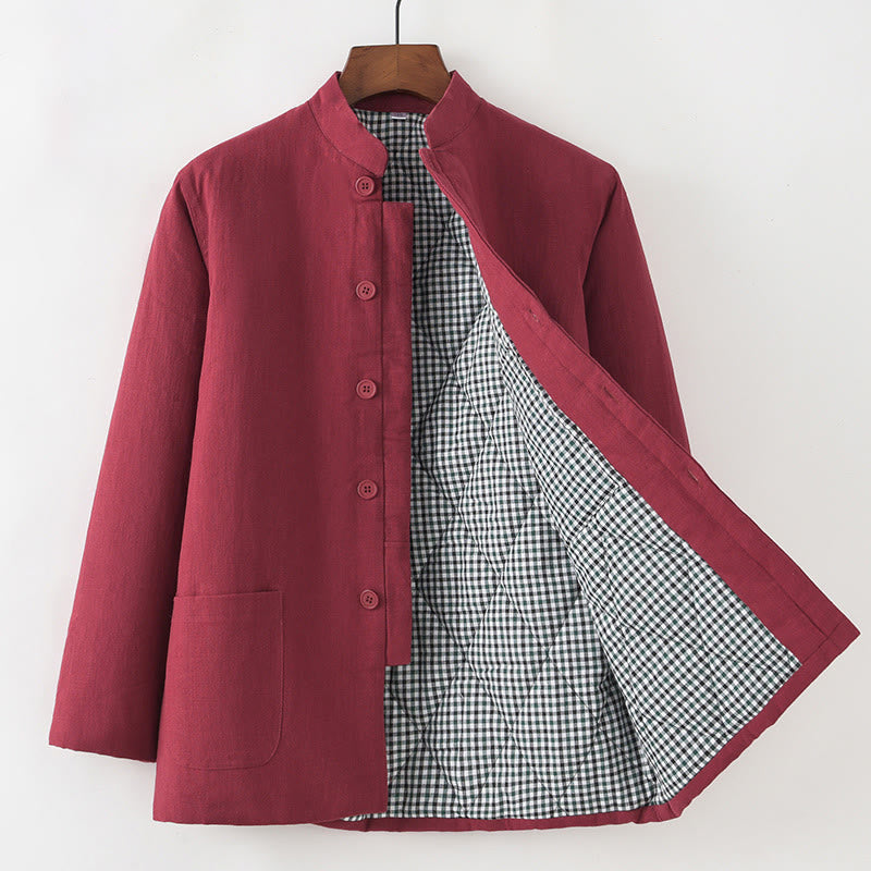 Buddha Stones冬用 メンズ フロッグボタン タンスーツ リネンコットン フリース裏地 ジャケット シャツ ポケット付き - ファイアブリック - ボタンダウン - US/UK/AU44、 EU54 (4XL) - image 13