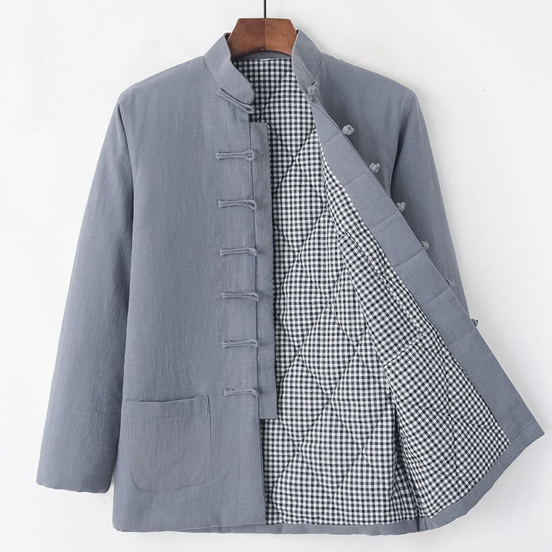 Buddha Stones冬用 メンズ フロッグボタン タンスーツ リネンコットン フリース裏地 ジャケット シャツ ポケット付き - グレー - カエルボタン - US/UK/AU44、 EU54 (4XL) - image 15