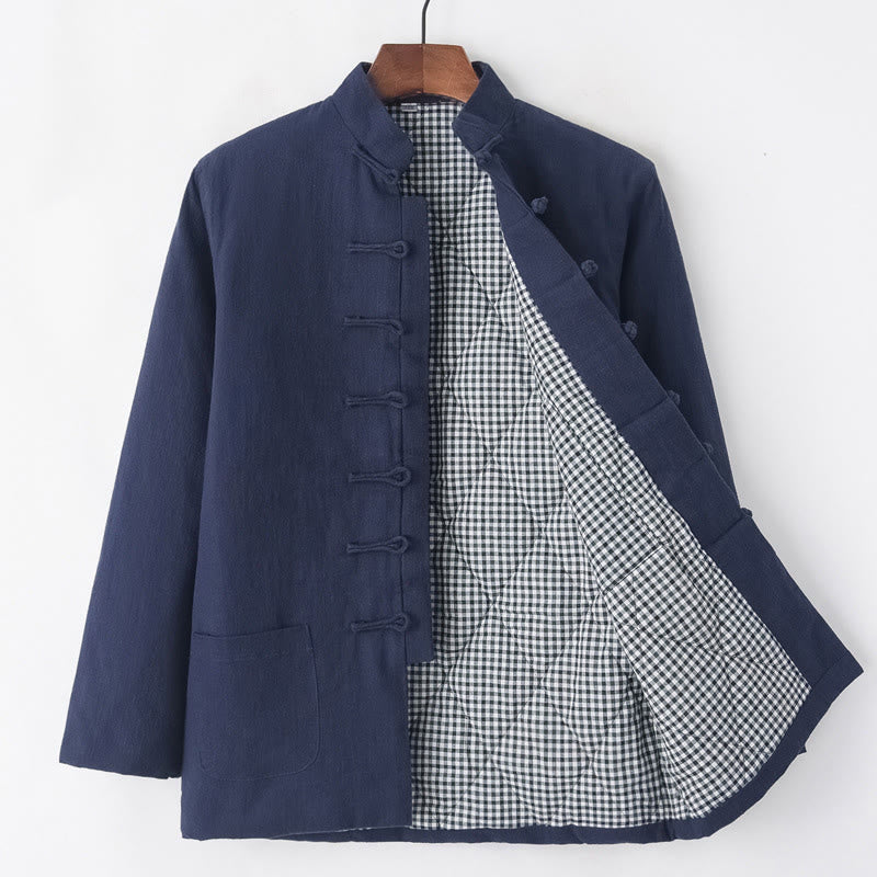 Buddha Stones冬用 メンズ フロッグボタン タンスーツ リネンコットン フリース裏地 ジャケット シャツ ポケット付き - スティールブルー - カエルボタン - US/UK/AU44、 EU54 (4XL) - image 14