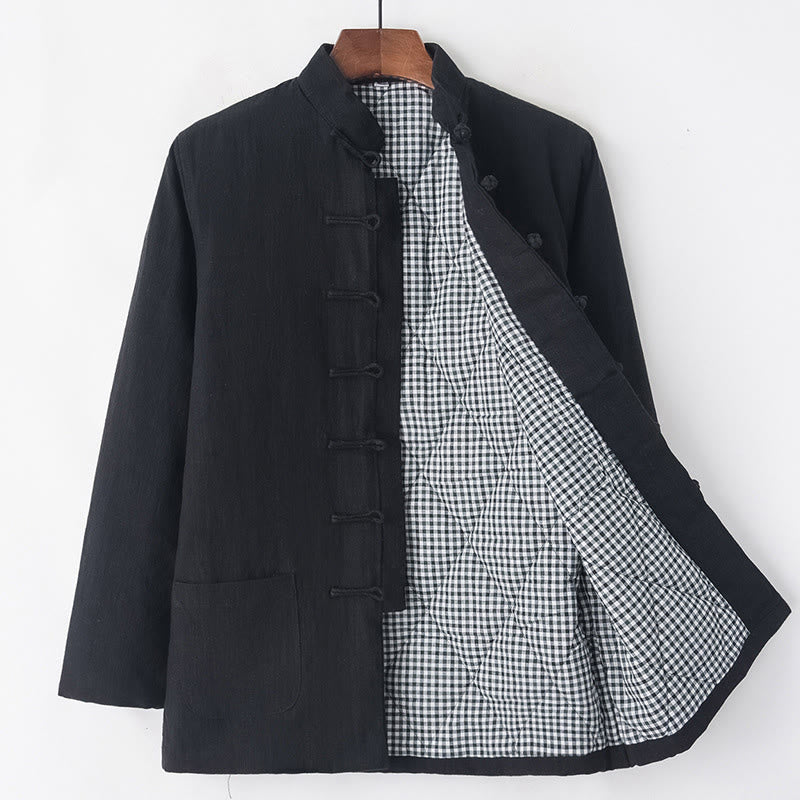 Buddha Stones冬用 メンズ フロッグボタン タンスーツ リネンコットン フリース裏地 ジャケット シャツ ポケット付き - 黒 - カエルボタン - US/UK/AU44、 EU54 (4XL) - image 16