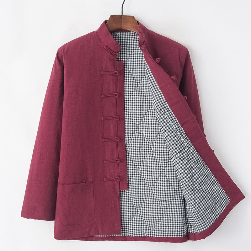Buddha Stones冬用 メンズ フロッグボタン タンスーツ リネンコットン フリース裏地 ジャケット シャツ ポケット付き - 耐火レンガ - カエルボタン - US/UK/AU44、 EU54 (4XL) - image 17