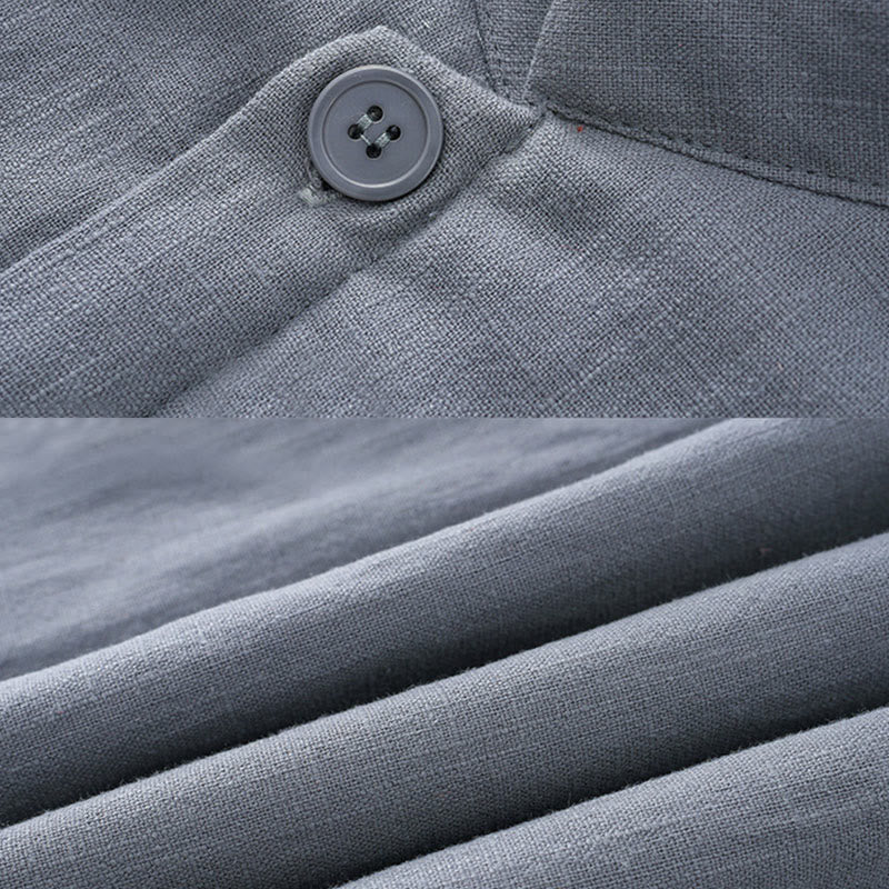 Buddha Stones冬用 メンズ フロッグボタン タンスーツ リネンコットン フリース裏地 ジャケット シャツ ポケット付き - image 5