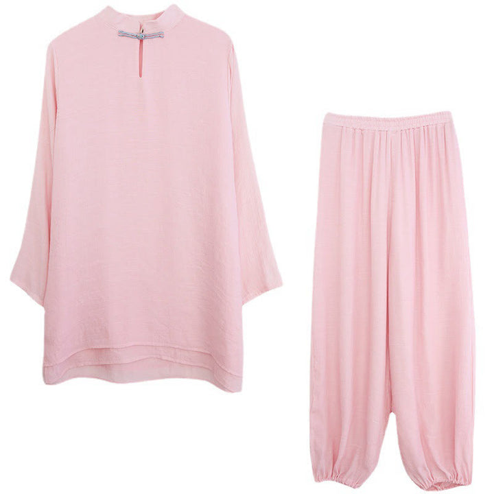 Buddha Stones 2点セット 無地 レディース 長袖 シャツ パンツ 瞑想服 セット