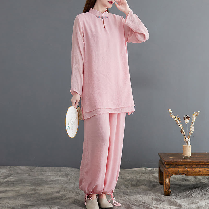 Buddha Stones 2点セット 無地 レディース 長袖 シャツ パンツ 瞑想服 セット