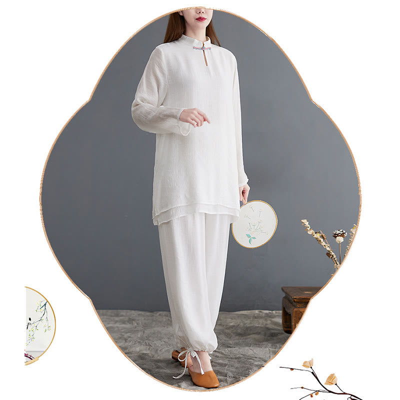 Buddha Stones 2点セット 無地 レディース 長袖 シャツ パンツ 瞑想服 セット