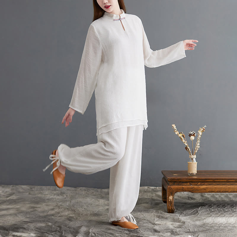 Buddha Stones 2点セット 無地 レディース 長袖 シャツ パンツ 瞑想服 セット