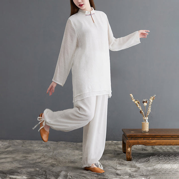 Buddha Stones 2点セット 無地 レディース 長袖 シャツ パンツ 瞑想服 セット