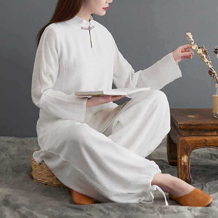 Buddha Stones 2点セット 無地 レディース 長袖 シャツ パンツ 瞑想服 セット