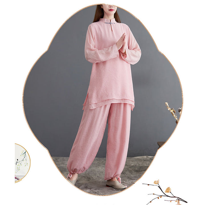 Buddha Stones 2点セット 無地 レディース 長袖 シャツ パンツ 瞑想服 セット