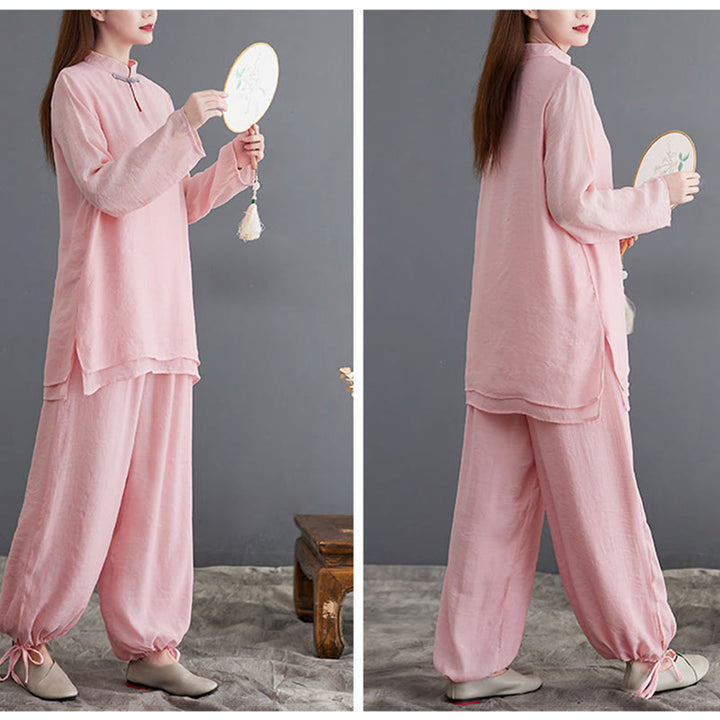 Buddha Stones 2点セット 無地 レディース 長袖 シャツ パンツ 瞑想服 セット - image 3