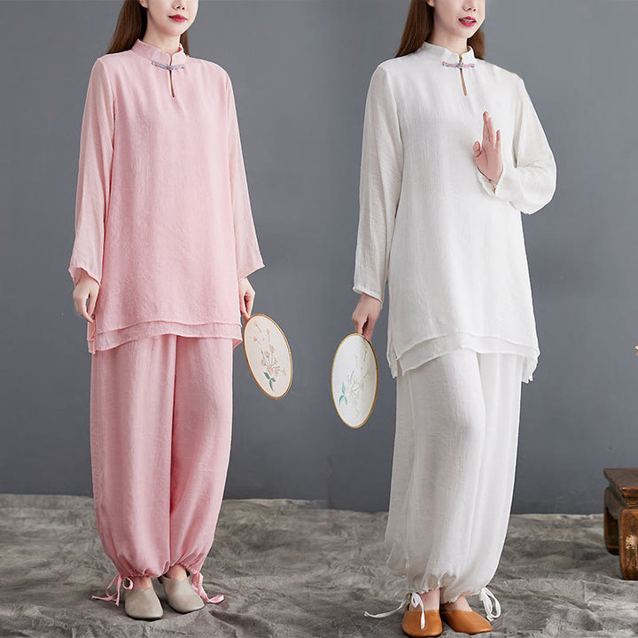 Buddha Stones 2点セット 無地 レディース 長袖 シャツ パンツ 瞑想服 セット