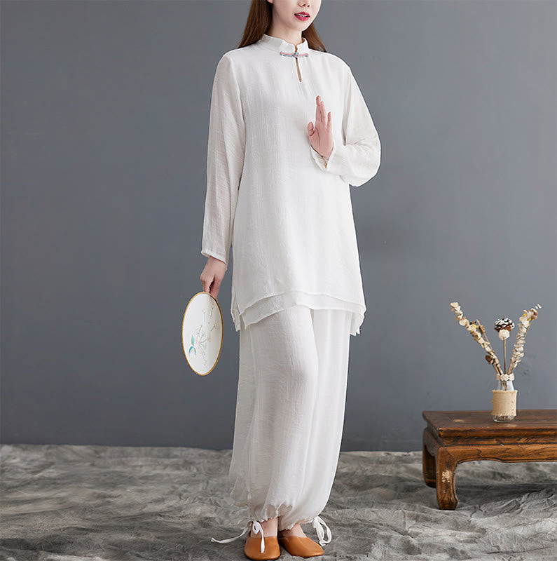 Buddha Stones 2点セット 無地 レディース 長袖 シャツ パンツ 瞑想服 セット