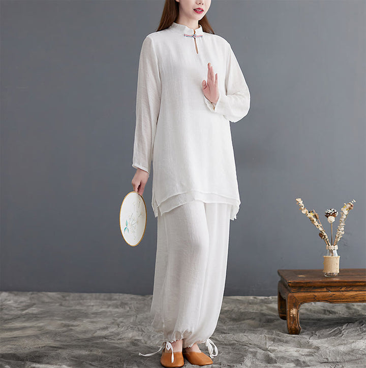 Buddha Stones 2点セット 無地 レディース 長袖 シャツ パンツ 瞑想服 セット