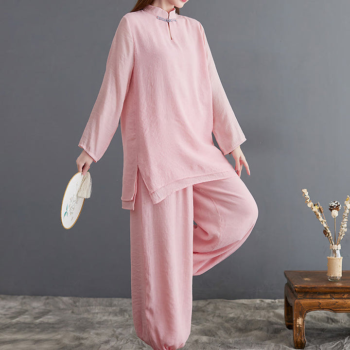 Buddha Stones 2点セット 無地 レディース 長袖 シャツ パンツ 瞑想服 セット