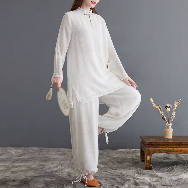 Buddha Stones 2点セット 無地 レディース 長袖 シャツ パンツ 瞑想服 セット