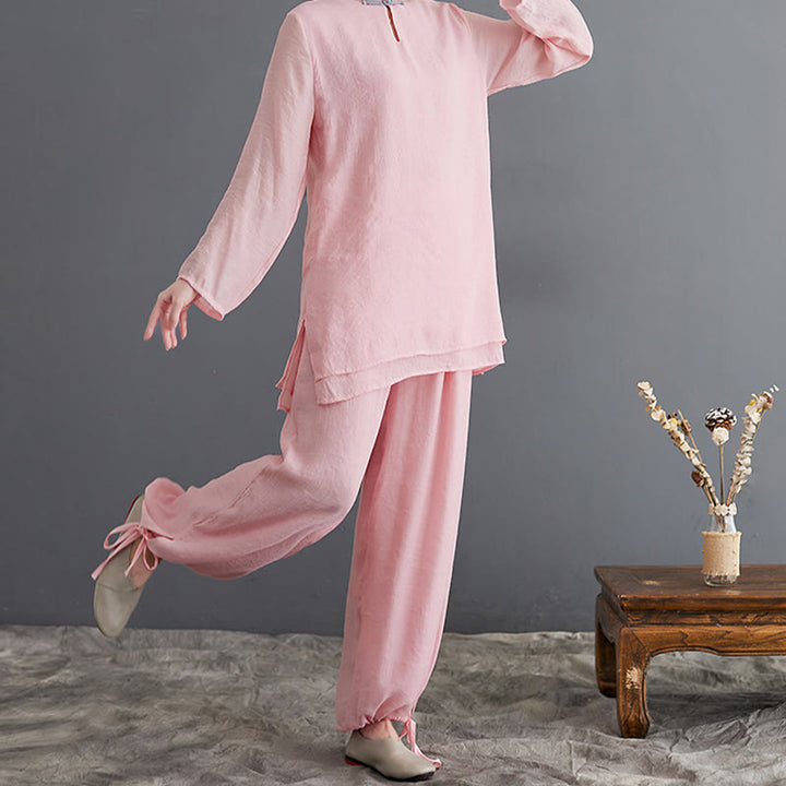 Buddha Stones 2点セット 無地 レディース 長袖 シャツ パンツ 瞑想服 セット