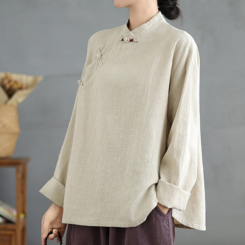 Buddha Stones無地 フロッグボタン 長袖 レディース シャツ - image 3